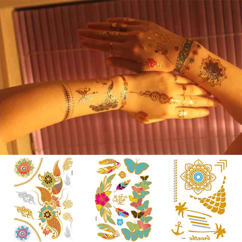 Gold Tattoos With Silver Tattoos Stickers (YH-075)