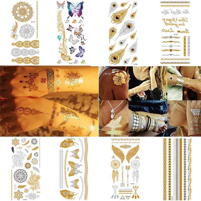 Gold Tattoos With Silver Tattoos Stickers (M-T035)