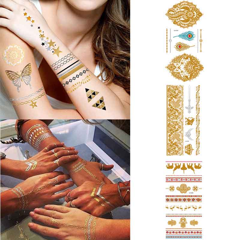 Gold Tattoos With Silver Tattoos Stickers (LH-024)