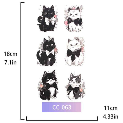 Black Cat White Cat Tattoo Sticker (CC-063)