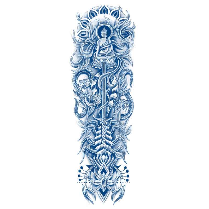 Buddha Eyes Sword Snake Tattoo Sticker Full Arm Long Lasting Tattoo Sticker（GZQB-038）