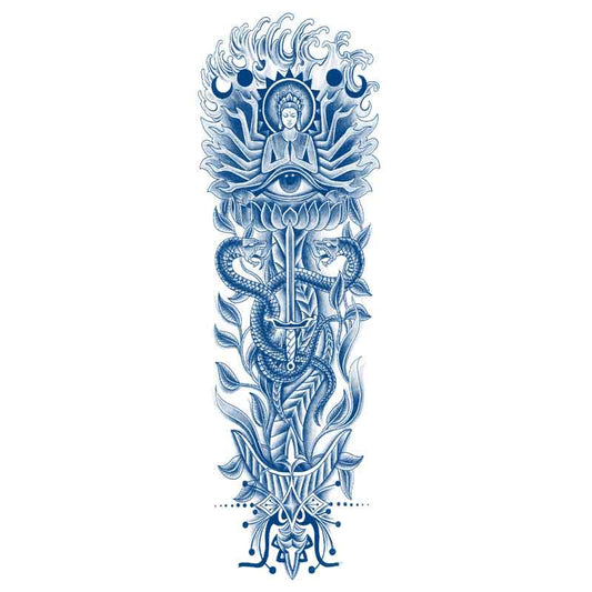 Buddha Eyes Sword Snake Tattoo Sticker Full Arm Long Lasting Tattoo Sticker（GZQB-039）