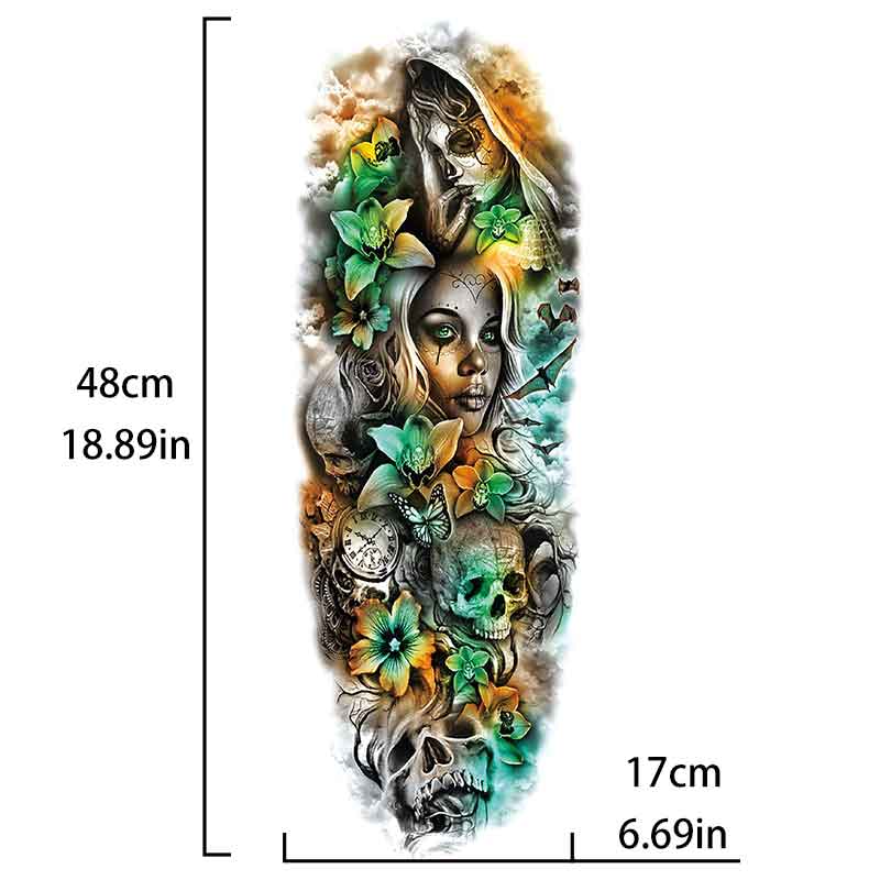 Butterfly Skull Bat Flower Woman Tattoo Sticker Full Arm Tattoo Sticker(TQB-010)