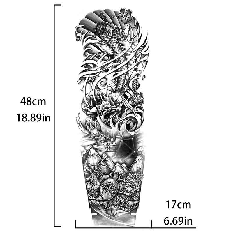 Carp Flower Hill Tattoo Sticker Full Arm Long Lasting Tattoo Sticker（TQB-042）