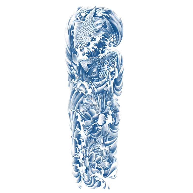 Carp Lotus Wave Tattoo Sticker Full Arm Long Lasting Tattoo Sticker（GZQB-036）