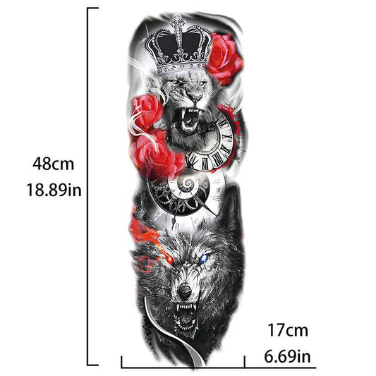 Crown Lion Wolf Tattoo Sticker Full Arm Tattoo Sticker(TQB-101)