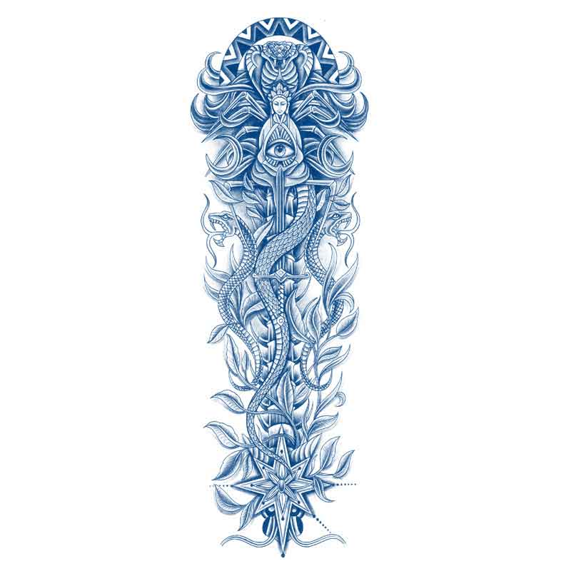 Eye Sword Snake Tattoo Sticker Full Arm Long Lasting Tattoo Sticker 15 Days （GZQB-037）