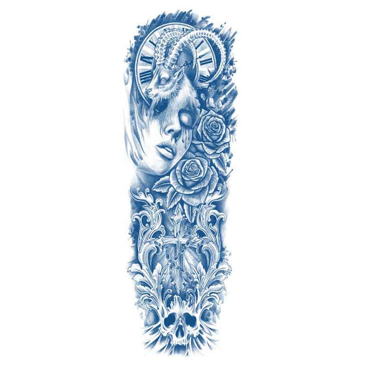 Goat Rose Skull Cross Tattoo Sticker Full Arm Long Lasting Tattoo Sticker（GZQB-034）