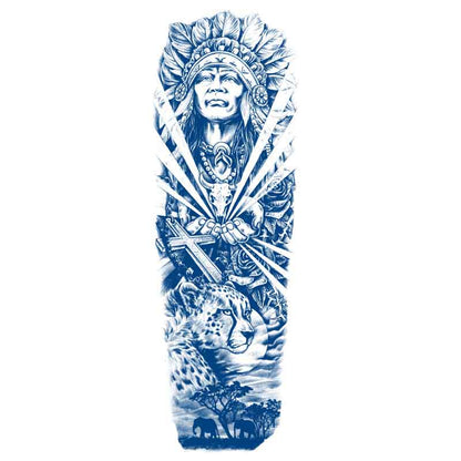 Indian Old Man Leopard Elephant Tattoo Sticker Full Arm Long Lasting Tattoo Sticker（GZQB-025）