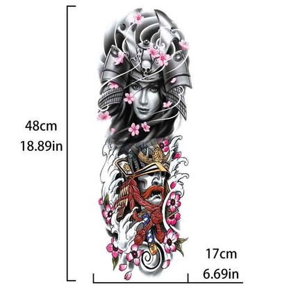 Japanese Samurai Sakura Skull Tattoo Sticker Full Arm Tattoo Sticker(TQB-167)