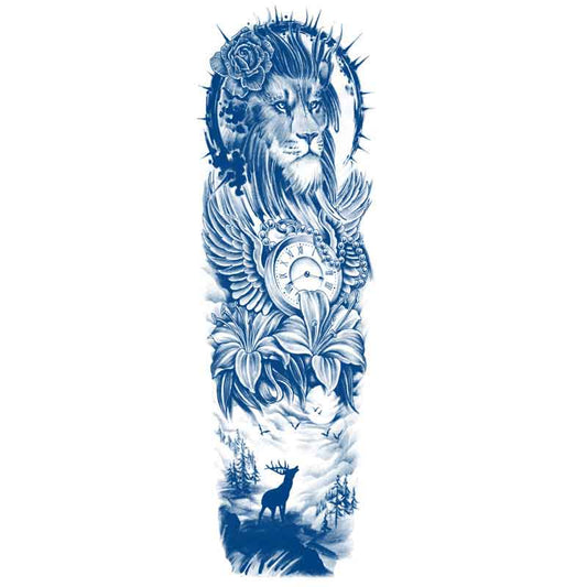 Lion Clock Deer Tattoo Sticker Full Arm Long Lasting Tattoo Sticker（GZQB-022）