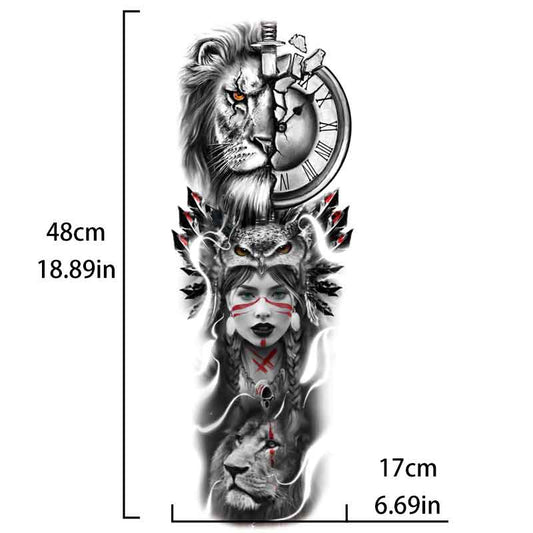 Lion Indian Girl Tattoo Sticker Full Arm Long Lasting Tattoo Sticker（TQB-260）