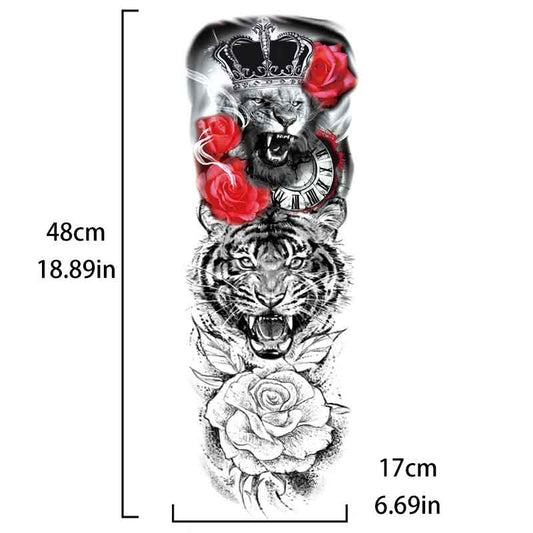 Lion Tiger Rose Tattoo Sticker Full Arm Long Lasting Tattoo Sticker（TQB-180）