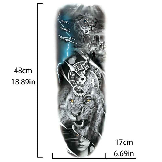 Lion Time Plane Woman Tattoo Sticker Full Arm Tattoo Sticker(TQB-191)