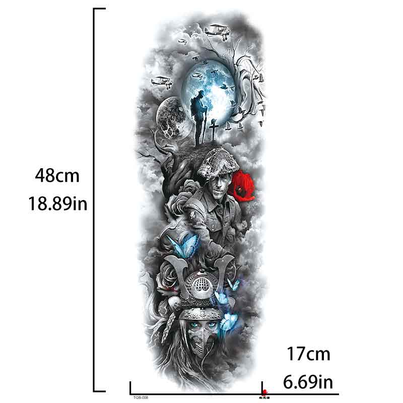 Moon Soldier Rose Tattoo Sticker Full Arm Tattoo Sticker(TQB-008)