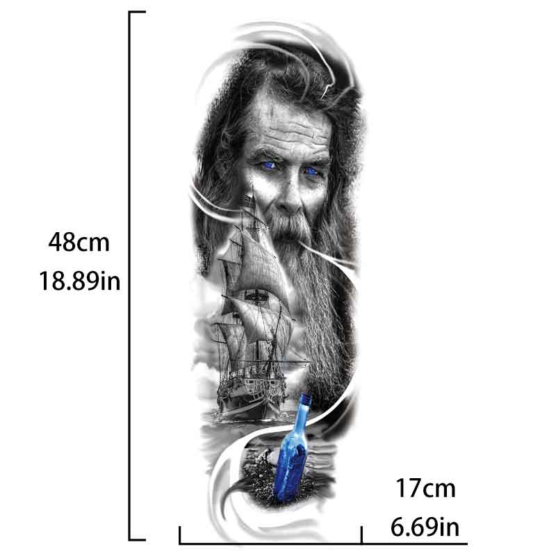 Old Man Sailboat Drift Bottle Tattoo Sticker Full Arm Tattoo Sticker(TQB-161)