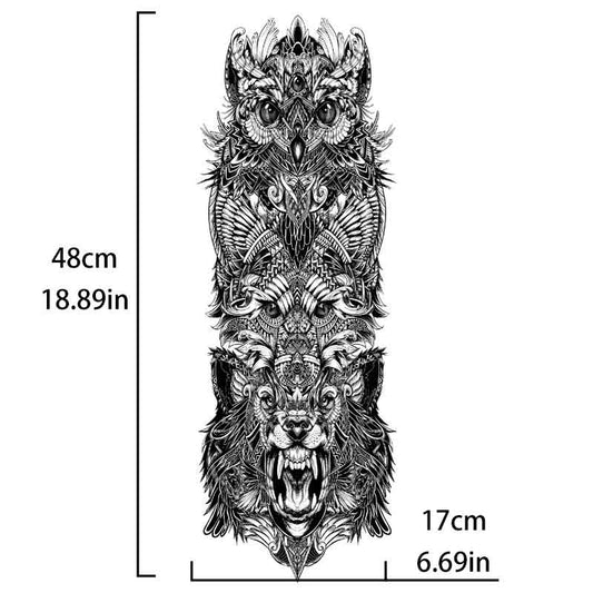 Owl And Wolf Head Tattoo Sticker Full Arm Long Lasting Tattoo Sticker（TQB-155）