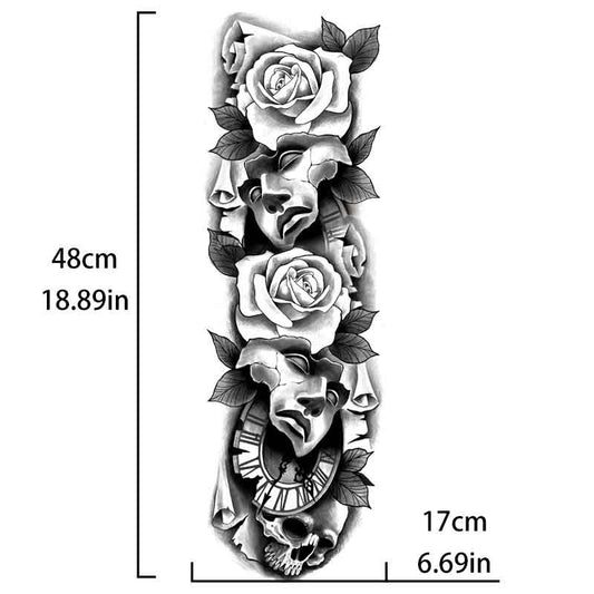 Rose Skull Clock Tattoo Sticker Full Arm Tattoo Sticker(TQB-170)