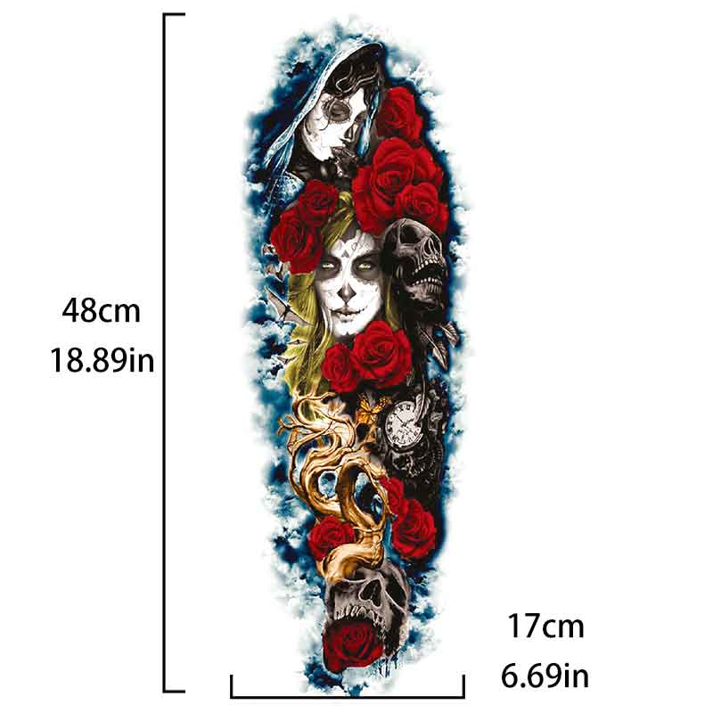 Skull Rose Tattoo Sticker Full Arm Long Lasting Tattoo Sticker（TQB-061）