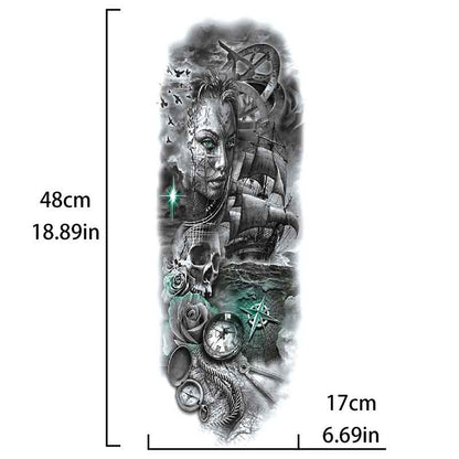 Woman Rose Skull Time Guide Tattoo Sticker Full Arm Tattoo Sticker(TQB-070)